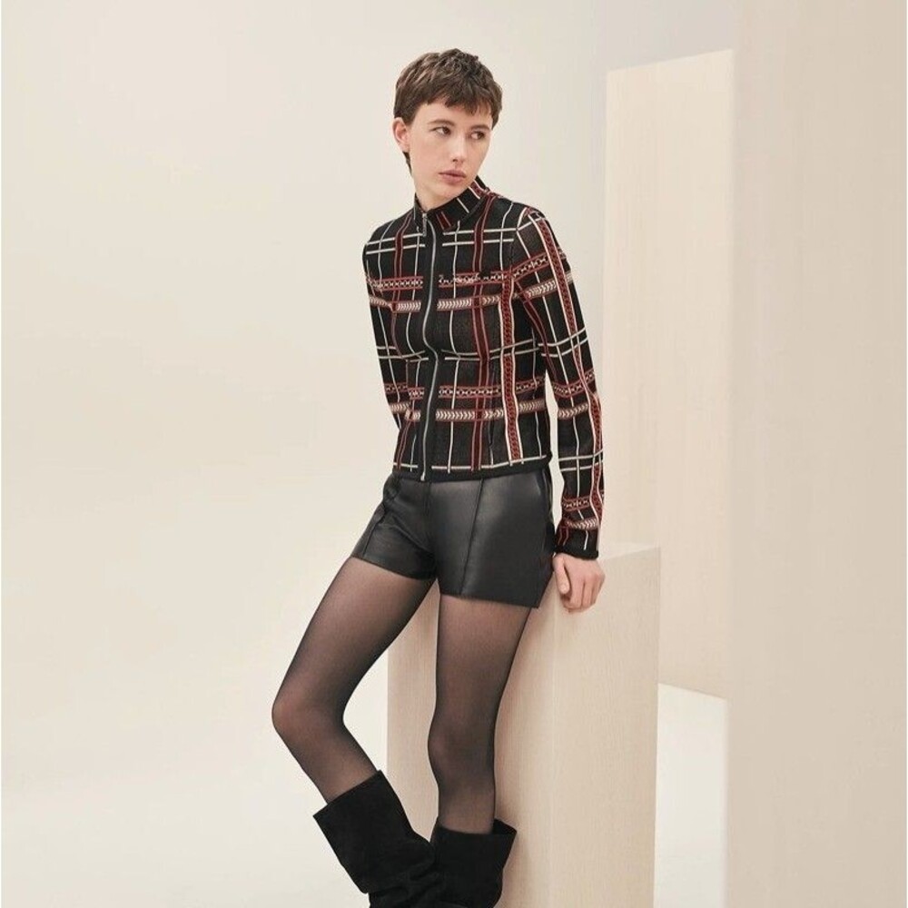 HERMES "Tartan Et Chaines" Racer Jacket in Noir, FR 36, US 4, NWT